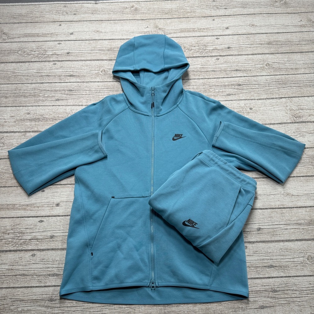Nike Tracksuit Men's Medium Teal Blue Tech Fleece Full Zip Hoodie Joggers Set